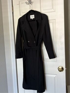 Darling Black Long Sleeve Wrap Trench Dress